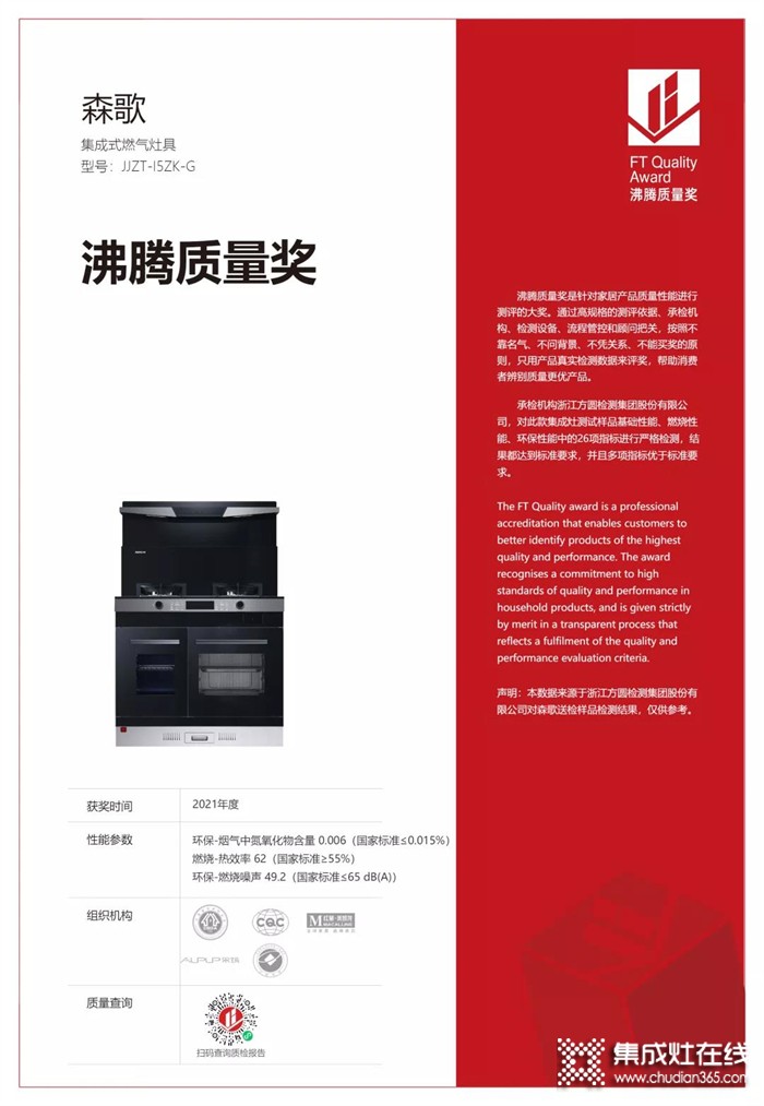 蓄勢賦能 精工高品 森歌i5獨(dú)立蒸烤集成灶以引領(lǐng)之姿極速斬獲沸騰質(zhì)量獎！